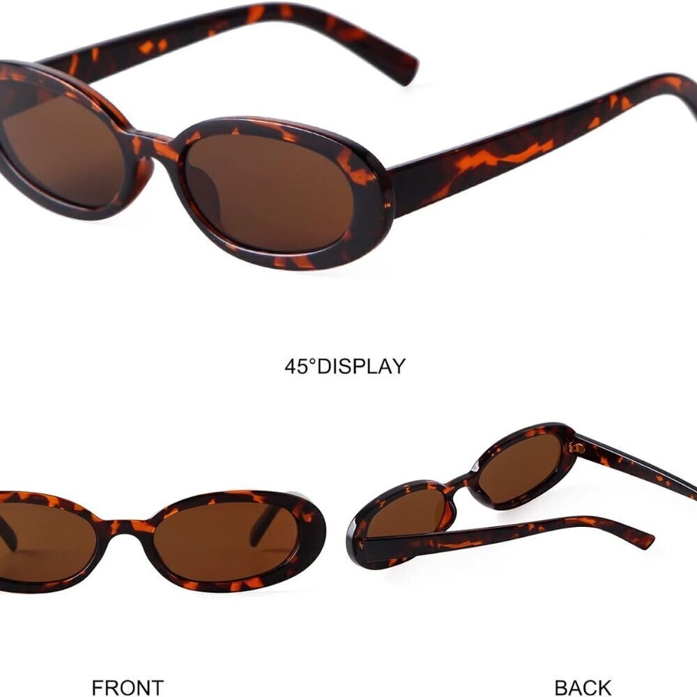 Retro Oval Sunglasses Women Vintage Narrow Small Tortoiseshell Black - Picture 6 of 7